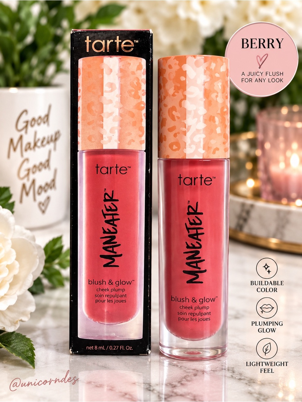 Tarte Maneater Blush & Glow Cheek Plump Berry Full Size 8mL